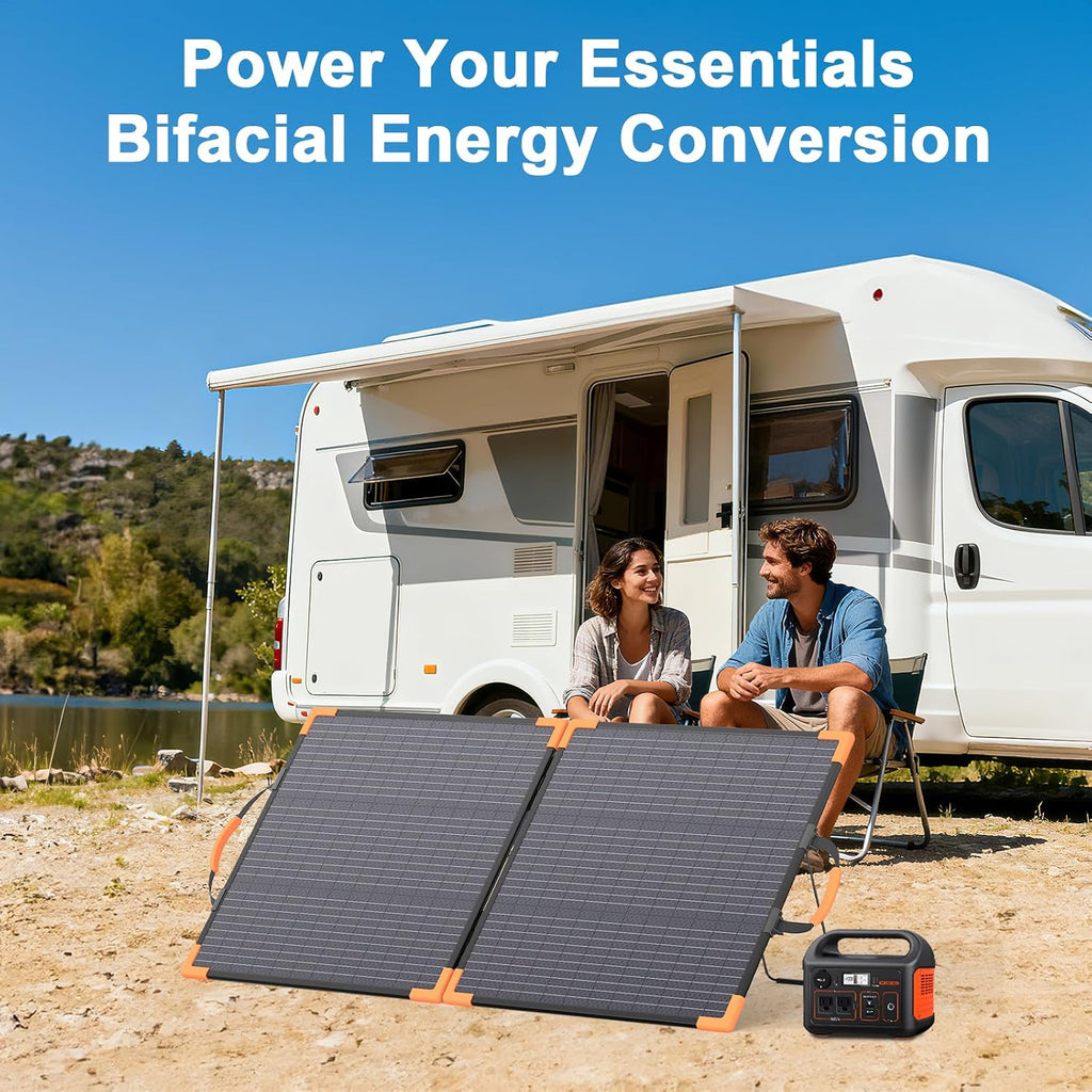 100 Watt Bifacial Portable Solar Panel for Power Station, 20V Foldable Solar Charger with IP68 Waterproof, 23.5% High Efficiency with 2 Reinforced Kickstands for Camping RV Off-Grid Blackouts