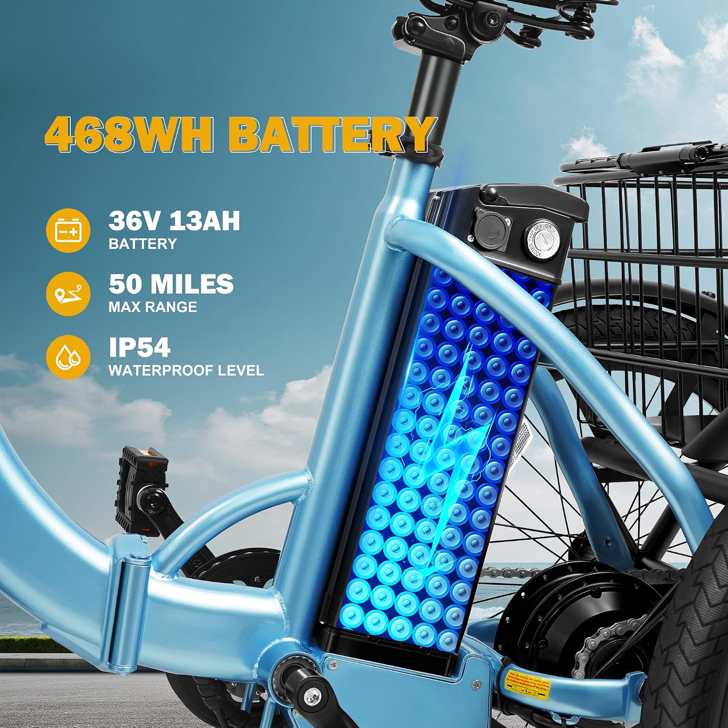Qlife Triker Electric Bike, Peak 750W Brushless Motor Folding Trike Ebike, 468Wh Removable Battery, Step-Thru 3 Wheel Electric Bicycle, Up to 50 Miles, 20 Tire Tricycle for Adults,U1