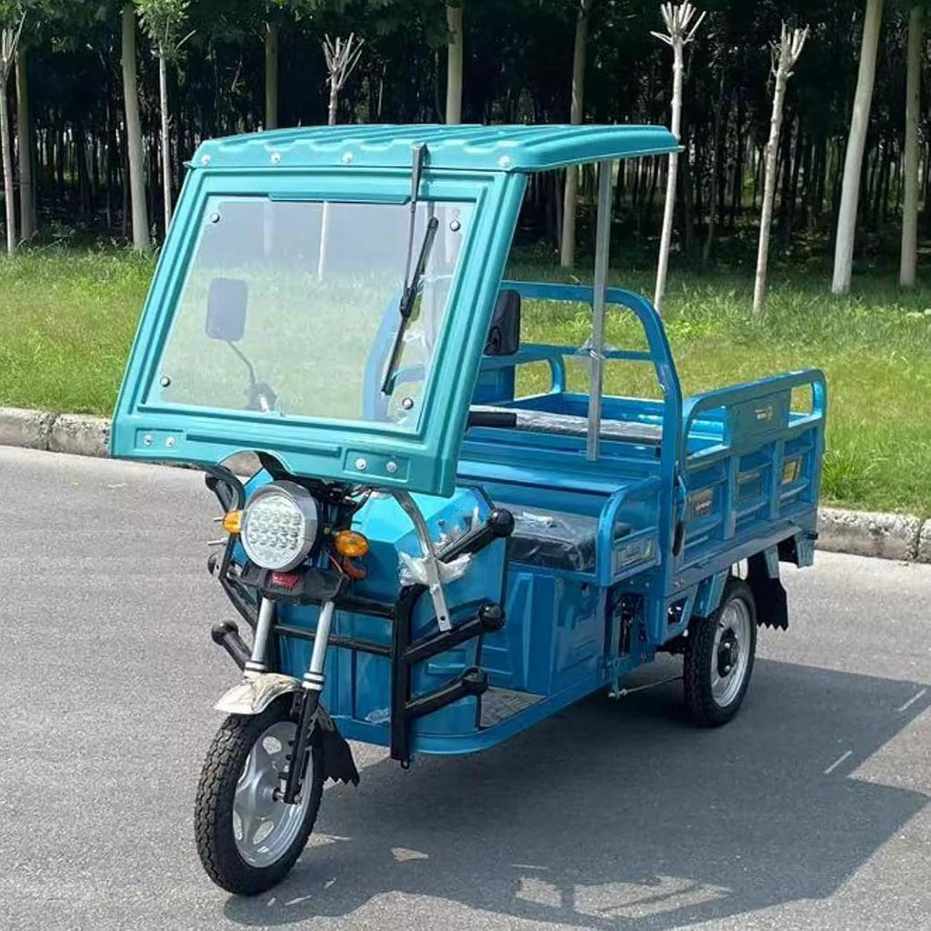 Electric Tricycle Cover, Heavy Duty 3 Wheel Bicycle Cover, 3 Wheel Cargo with Trike Windshield, All-Season Tricycle Clothing, Ideal for Carrying Cargo Electric Powered Tricycles(Cyan)