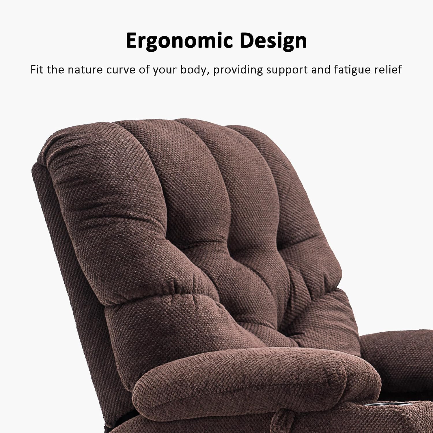 MCombo Electric Power Swivel Glider Rocker Recliner Chair with Cup Holders for Nursery, Hand Remote Control, USB Ports, 2 Side & Front Pockets, Plush Fabric 7797 (Brown)