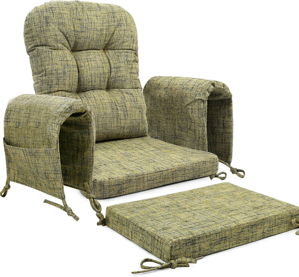 SINOSSO Glider Rocker Cushion Set (5 Pcs), Soft Blended Fabric High-Density Support Foam Seat Cushions with Ties, Fits Rocking Chair/Nursery Glider & Ottoman, Yellow