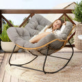 Papasan Chair with Cushion, Oversized Outdoor Rocking Chair, Patio Egg Chair Outdoor, Wicker Modern Cozy Comfy Chair for Bedroom, Living Room, Garden, Balcony, Lawn, Light Grey