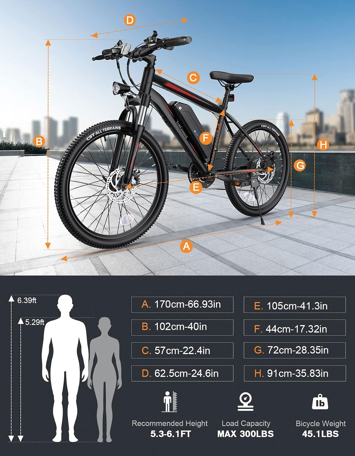 TotGuard Electric Bike for Adults, 26' Ebike with Peak 500W Brushless Motor, Electric Mountain Bike with 374Wh Removable Battery, 50 Miles Electric Bicycle with Suspension Fork, 21 Speed, LCD Display.