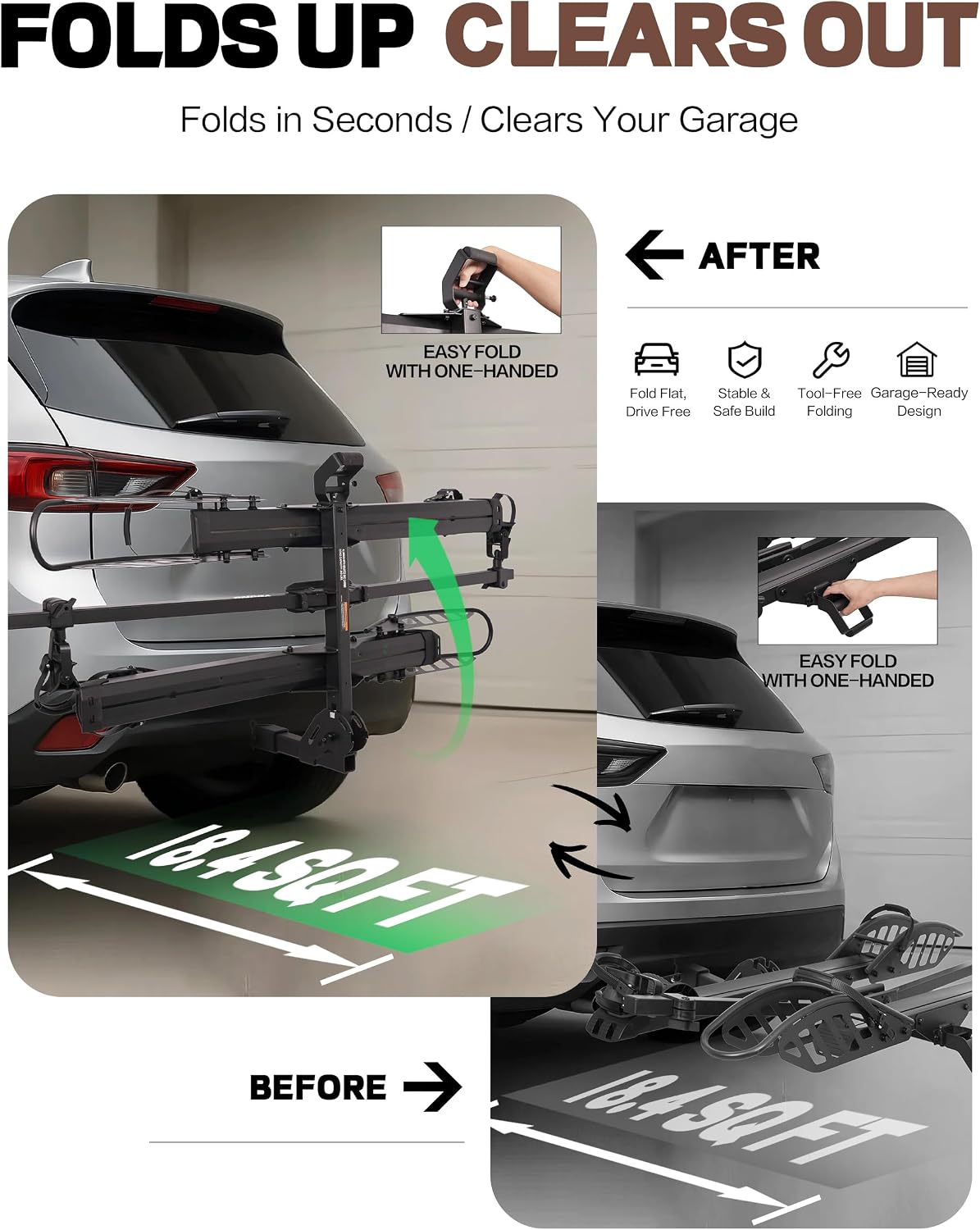 Young Electric Bike Rack with Ramp, 2 Ebike Racks Hitch Mount 200 lbs Capacity Electric Bicycle Carrier, Foldable Bike Rack Hitch for Car, Truck, SUV, Minivan, Up to 5 Inch Fat Tire for 2'' Receiver