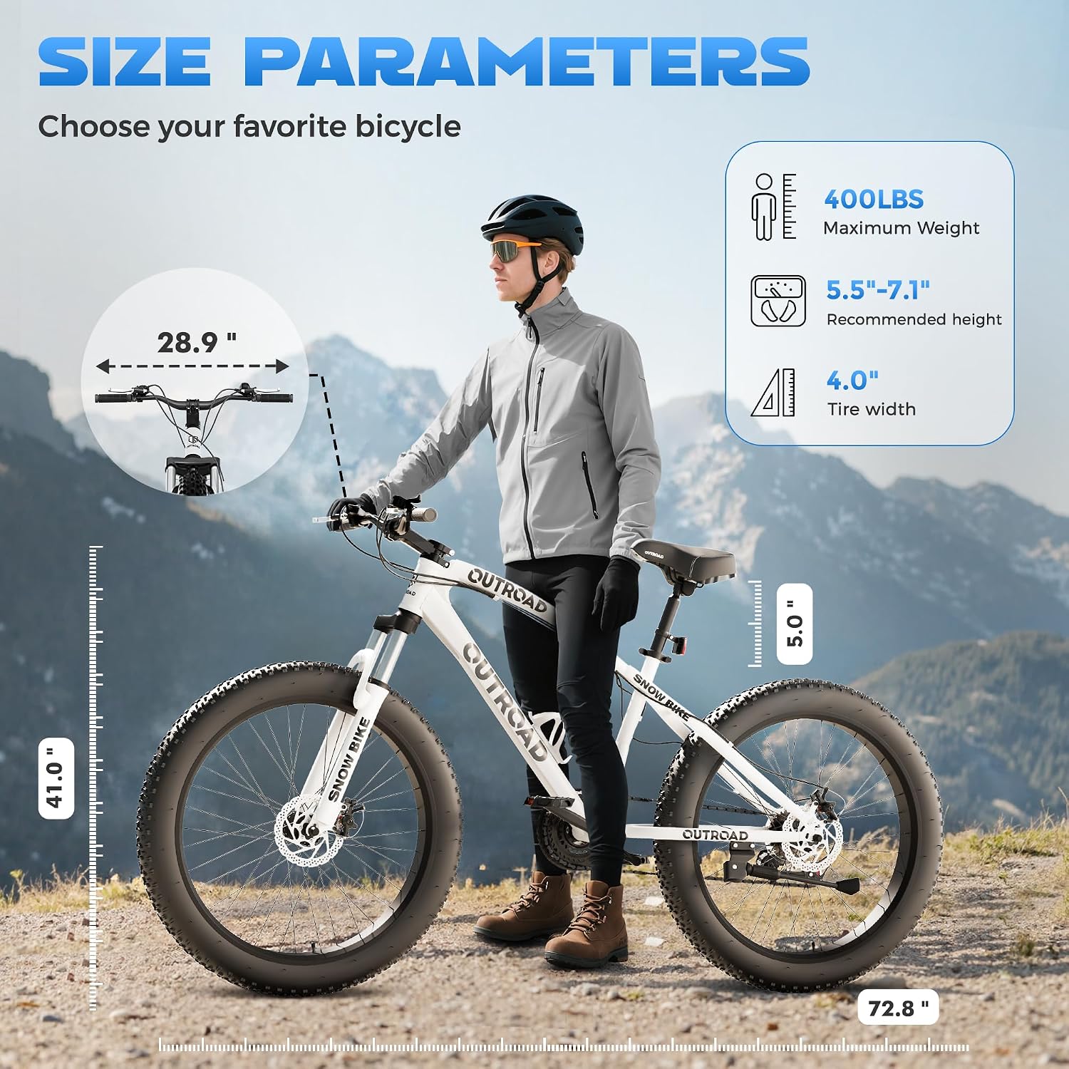 Betterland Outdoor 26 Inch Wheels Fat Tire Mountain Bike, 21-Speed Bicycle with Dual Front Suspension, High Carbon Steel Frame with Double Disc Brake and Anti-Slip Bicycle for Adults