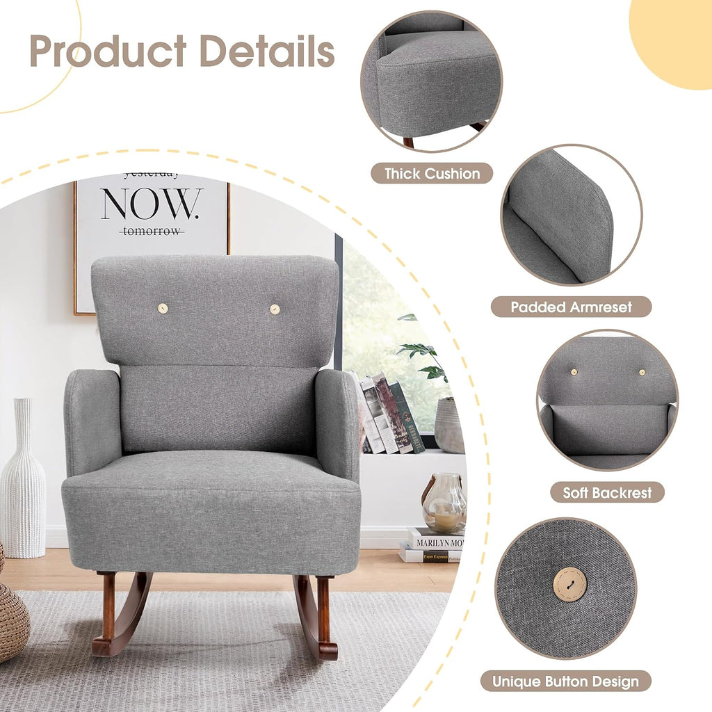 COCO DESIGN Fabric Rocking Chair, Rocking Chair for Nursery Indoor for Living Room, Modern Glider Rocker Chair(Grey)