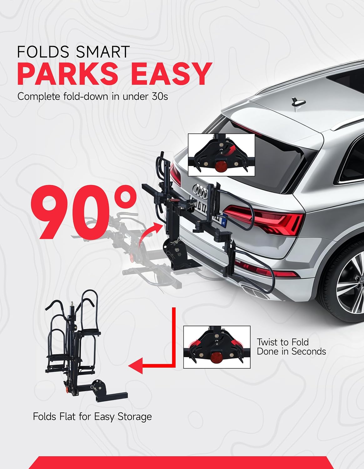 Young Bike Rack Hitch for Car - 200LB 2-Bike Rack Hitch Mount Platform Style Hitch Bike Rack，Smart Tilting & Easy Fold for Car SUV with 2 Inch Receiver，Bike Carrier Fits Up to 5-inch Fat Tire