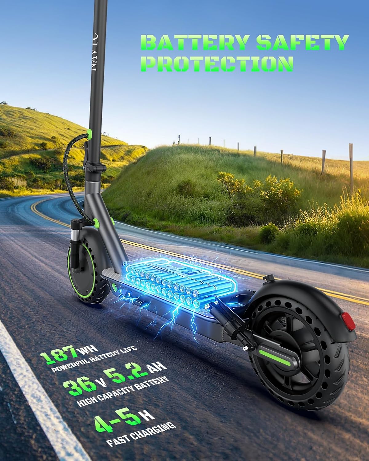 NAVIC Electric Scooter with Dual Suspension, 8.5'/10' Tires, 350W/500W Motor, 19/22 Mph, Max 22/25/27/49Miles Range, Foldable E Scooter for Adults with Braking, App Control