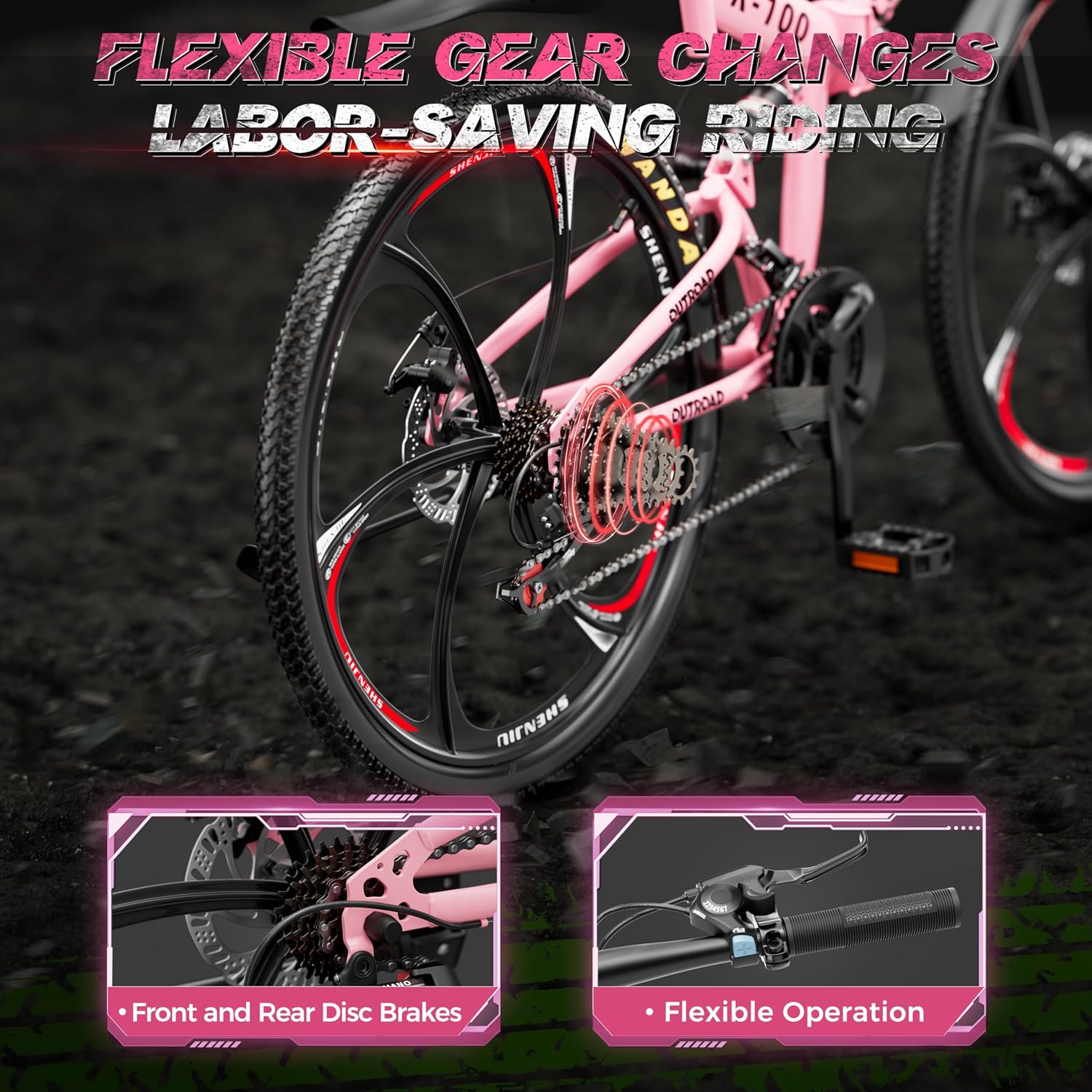 26 Inch Adult Folding Bikes/Mountain Bikes, 21 Speeds Mountain Bicycles with Full Suspension, Dual Disc Brake, High Carbon Steel Frame, Foldable Bike for Men/Women/Teen, Multiple Colors