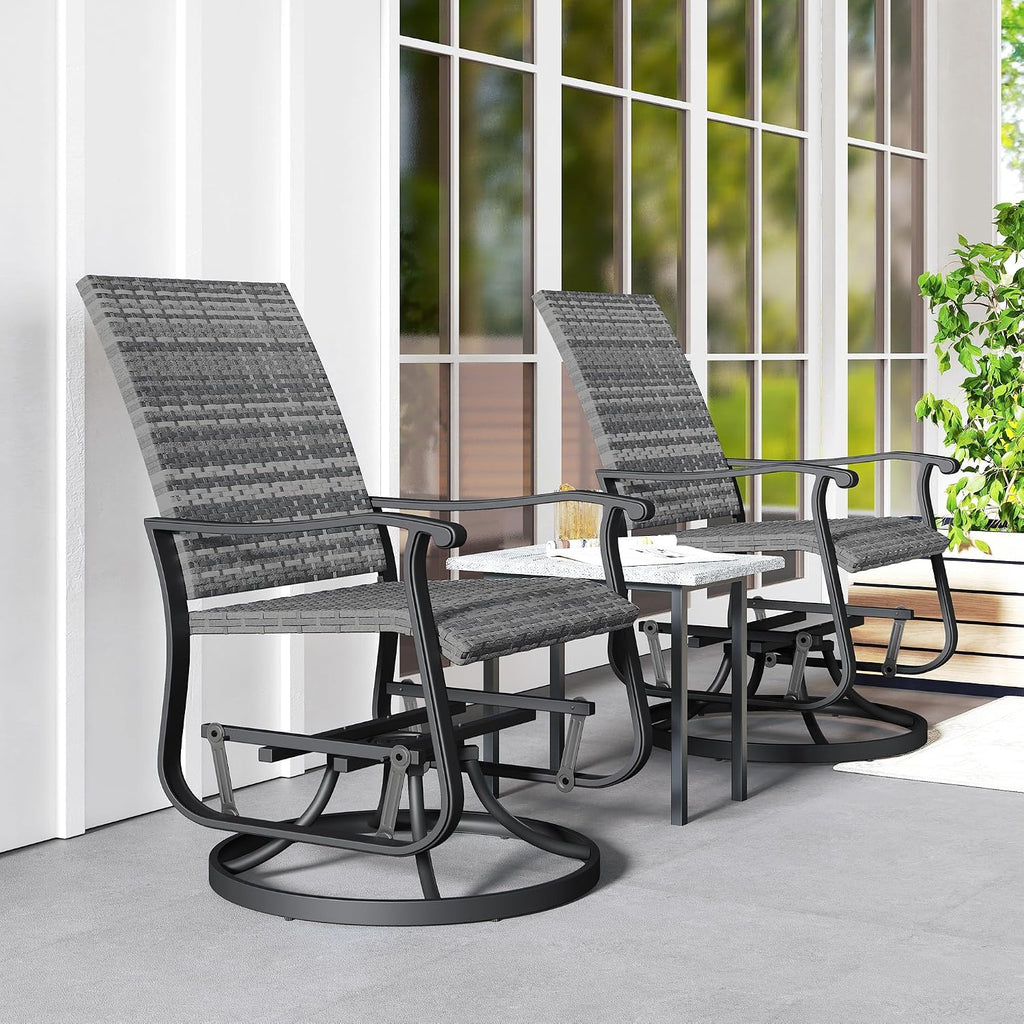 Outsunny Patio Glider Chair Set of 2, Wicker Rattan Outdoor Swivel Chair with Steel Frame, High Back, Armrests, Porch Glider with Adjustable Foot Pads for Garden, Lawn, Backyard, Gray