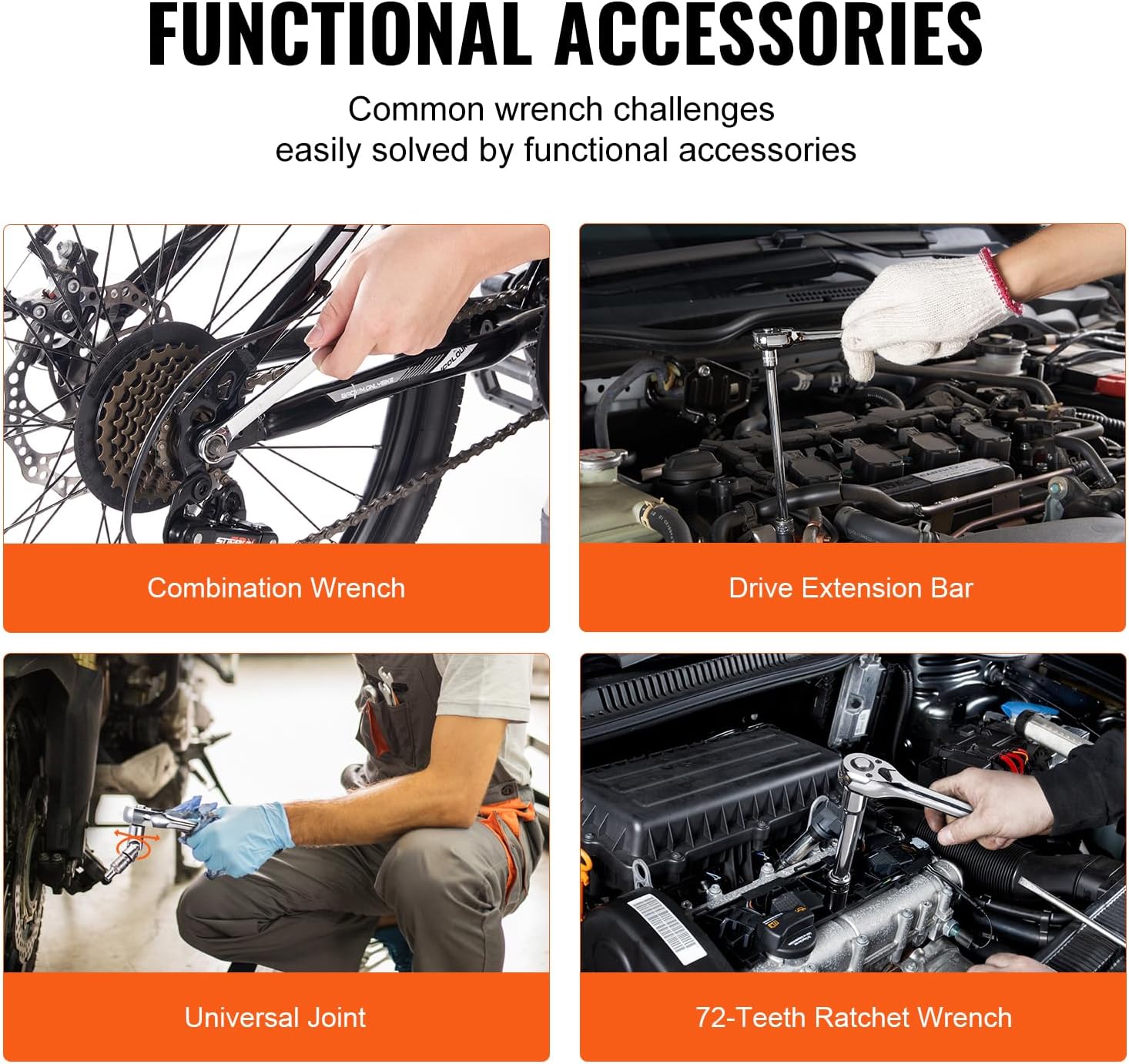 VEVOR Mechanics Tool Set and Socket Set, 1/4' 3/8' 1/2' Drive Deep and Standard Sockets, 450 Pcs SAE and Metric Mechanic Tool Kit with Bits, Combination Wrench, Hex Wrenches, Accessories, Storage Case
