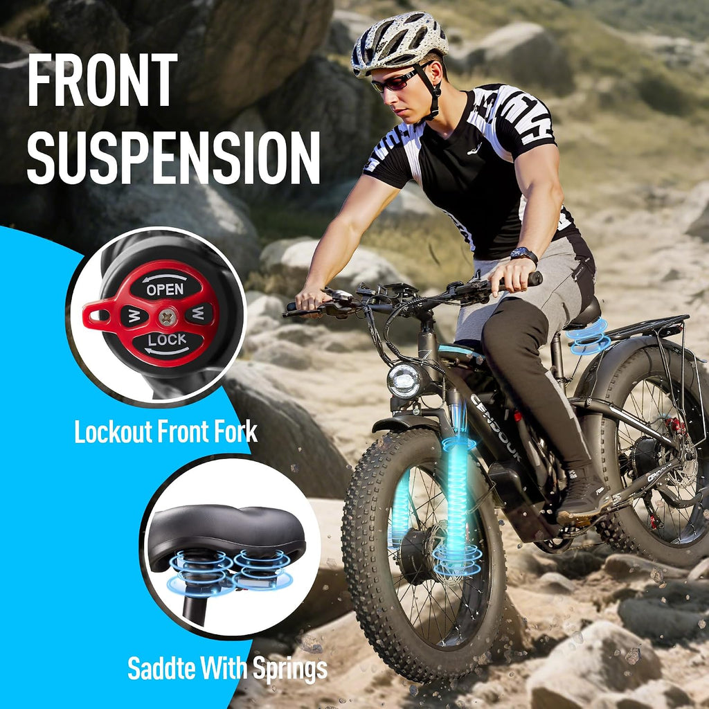 Dual Motor Ebike 8000W Peak for Adults - 58V Max-Output 36AH Battery 24 Inch Fat Tire Electric Bike LCD Display Fast 47MPH 105 Miles Range for Hunting Fishing