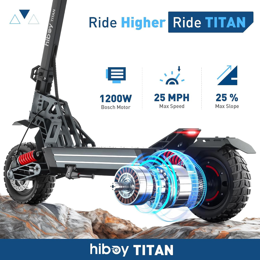 Hiboy Titan Series Electric Scooter, Up to 46–80 Miles Range, 1200W–2400W Motor, 25–31 MPH, 10' All-Terrain Tires, Dual Suspension, Electric Scooter for Adults with Phone Holder