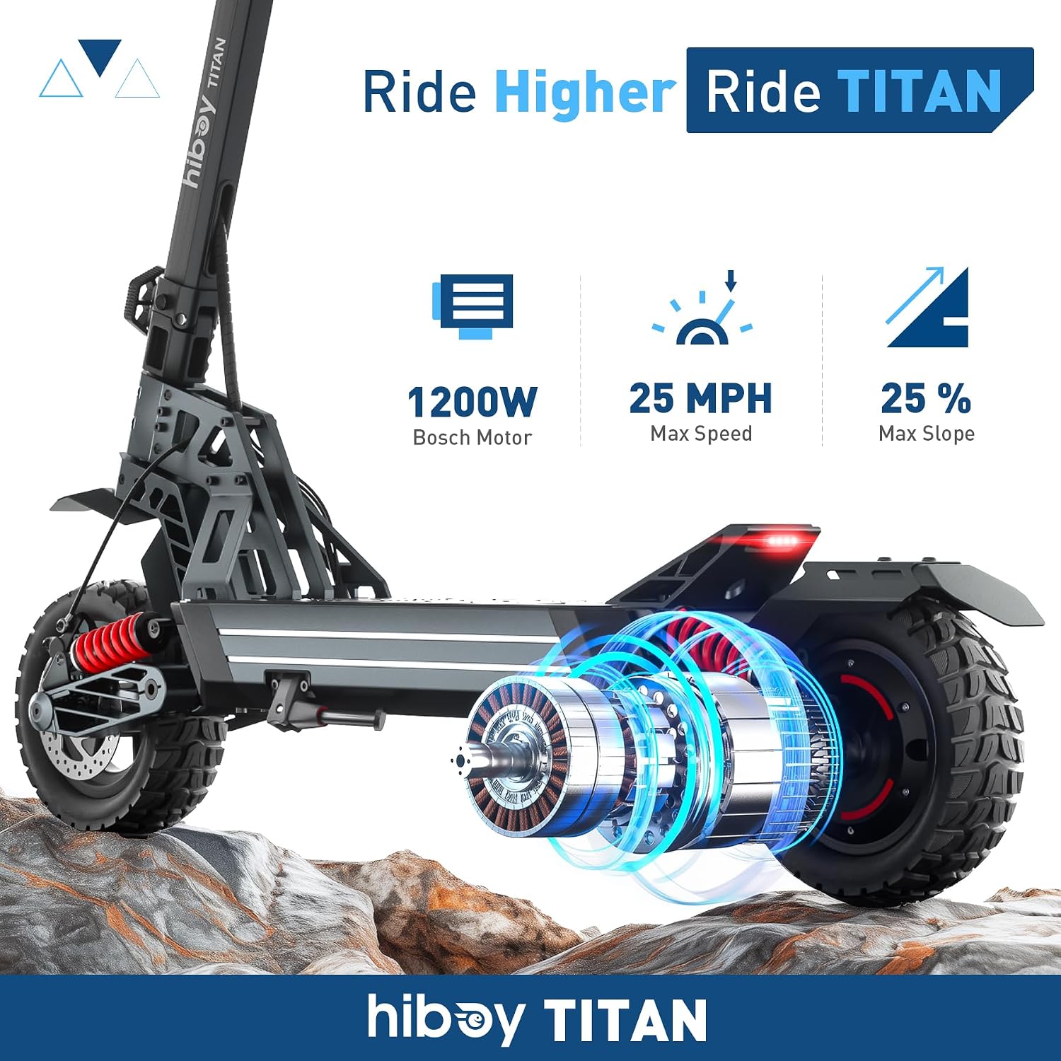 Hiboy Titan Series Electric Scooter, Up to 46–80 Miles Range, 1200W–2400W Motor, 25–31 MPH, 10' All-Terrain Tires, Dual Suspension, Electric Scooter for Adults with Phone Holder
