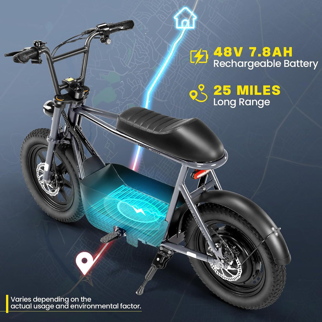 Caroma Peak 1200W/800W/500W Electric Scooter with Seat,16'×3' Fat Tire Ebike All-Terrain,Max 30Miles&20MPH Electric Scooter Adults,Electric Motorcycle Adults with Storage Basket for Pets&Cargo