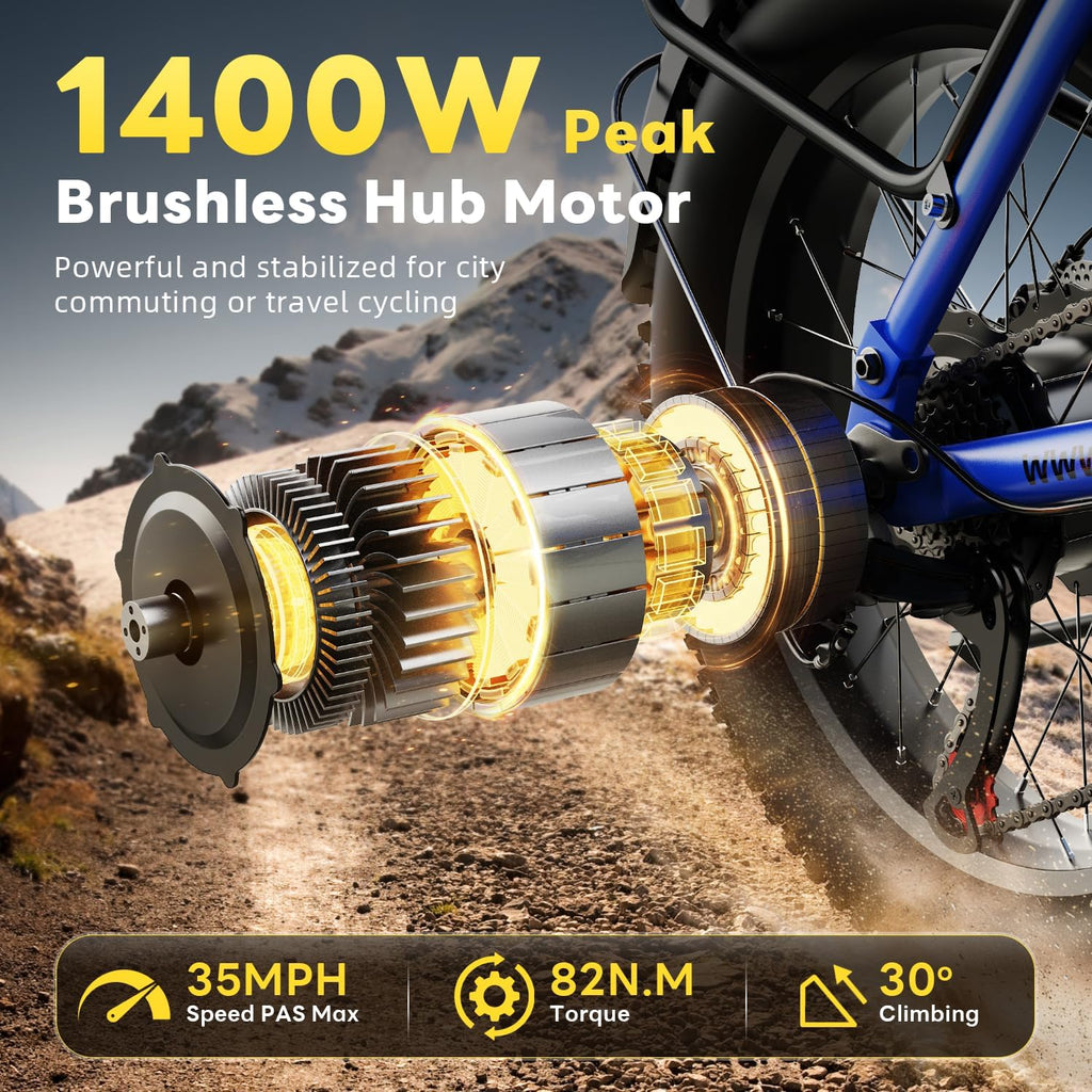 Electric Bike for Adults 1400W Peak, 48V 20AH(960WH) Removable Battery, 20'x4' Fat Tire 80 Miles Range Step-Thru 30+MPH Hunting Ebike, 7-Speed Dual Brakes Electric Bicycle White with Rear Basket