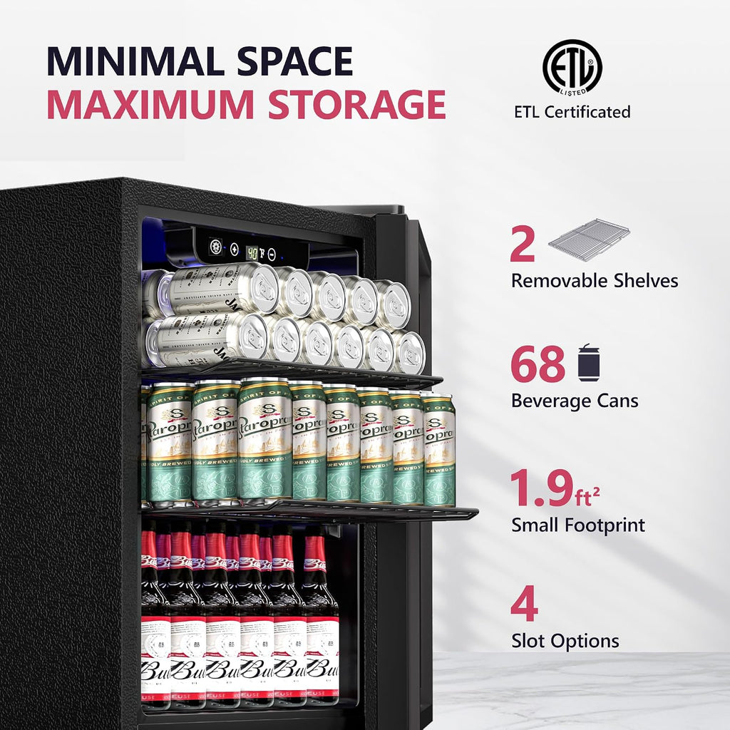 Icyglee Beverage Refrigerator Cooler, 16 Bottle 68 Can Mini Fridge with Glass Door, Wine Beer Freestanding Drink Fridge, Digital Temperature Control & Adjustable Shelves for Home Office, 1.7 cu.ft