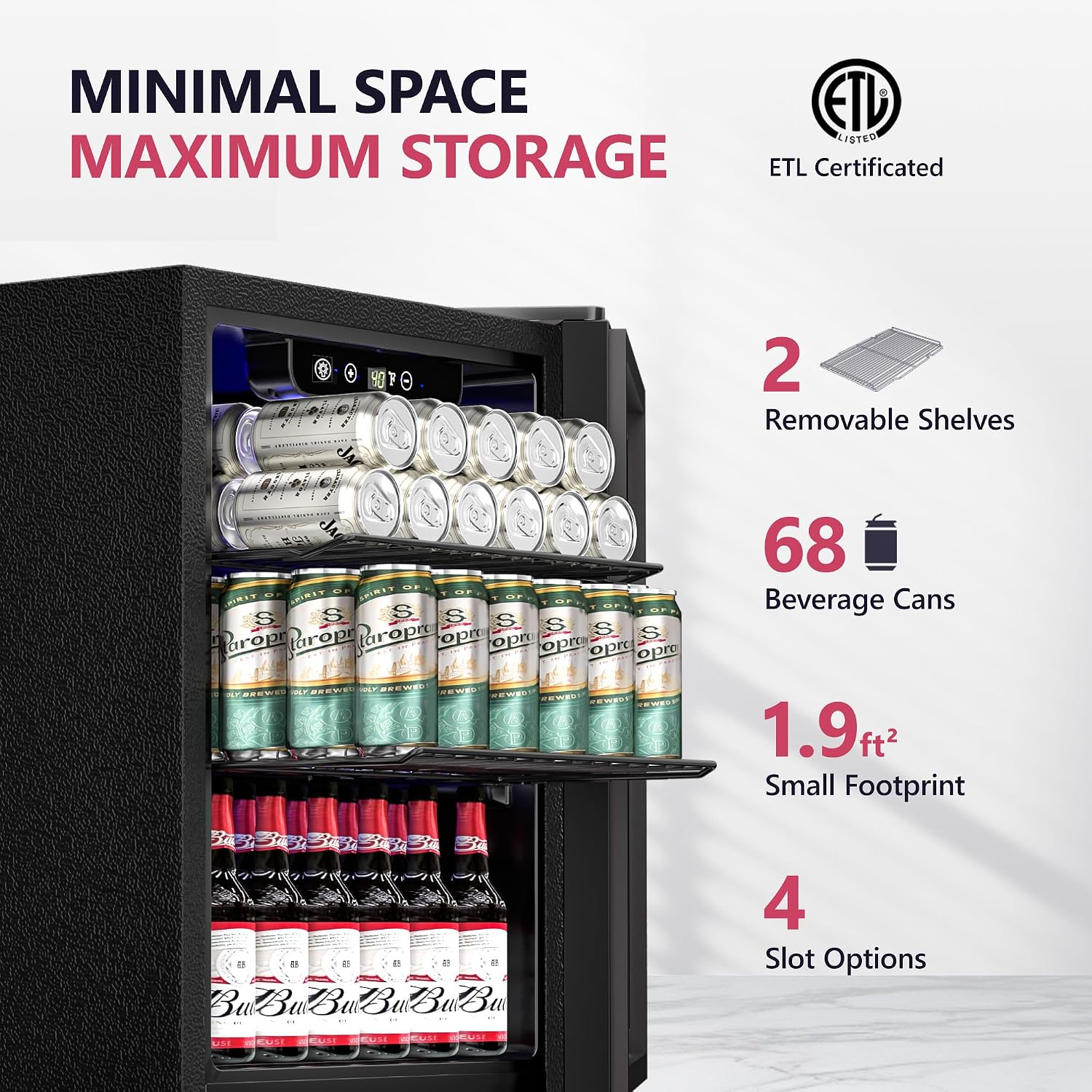 Icyglee Beverage Refrigerator Cooler, 16 Bottle 68 Can Mini Fridge with Glass Door, Wine Beer Freestanding Drink Fridge, Digital Temperature Control & Adjustable Shelves for Home Office, 1.7 cu.ft