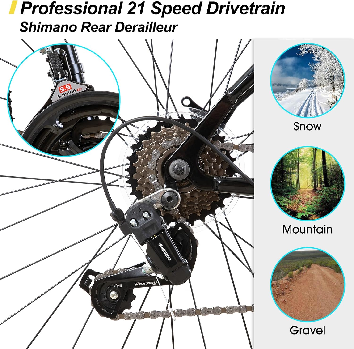 HILAND 26 27.5 29 Inch Mountain Bike, Mens Womens MTB with 21 Speeds, High-Tensile Steel Frame, V Brake, Hardtail Bicycle for Adults