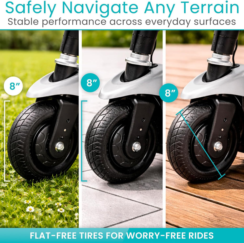 Vive 3 Wheel Mobility Scooter - Electric Powered Mobile Wheelchair Device for Adults - Folding, Collapsible and Compact for Travel - Long Range Power Extended Battery with Charger and Basket Included