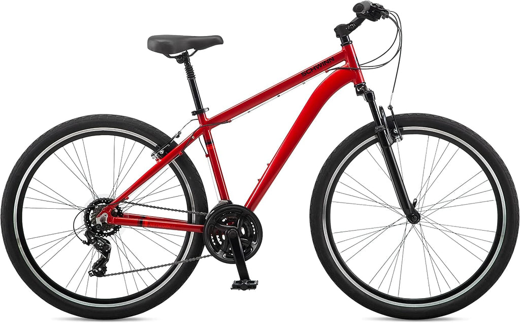 Schwinn Network 3.5 Hybrid Bike, Mens and Womens Bike, 21-Speed Hybrid Bicycle, Aluminum Frame, Suspension Seat, Alloy Linear Pull Brakes, Adult Bicycle