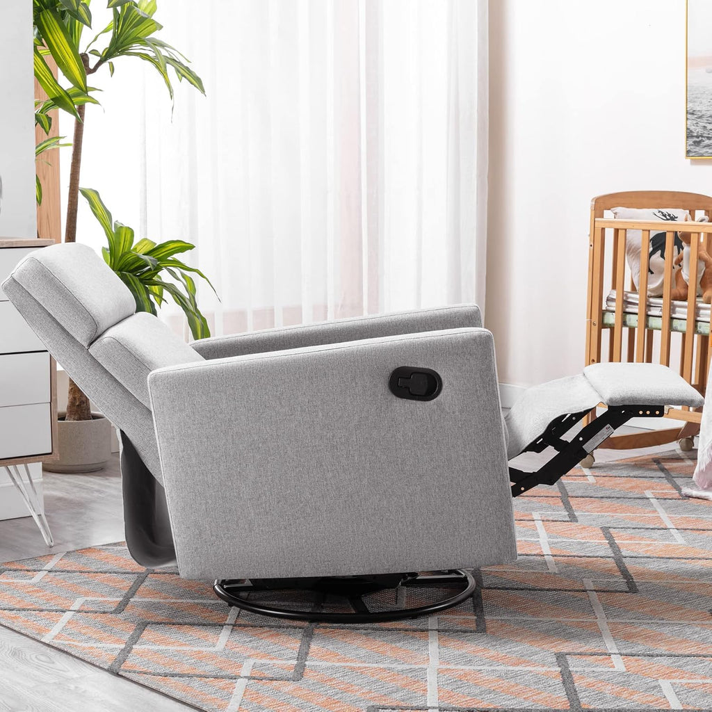 JIVOIT Modern Upholstered Recliner Chair with Tall Backrest, Rocker Nursery Chair Plush Seating Glider Swivel Recliner Chair, Single Sofa Home Theater Seating with Square Arms (Gray+Square Arms)