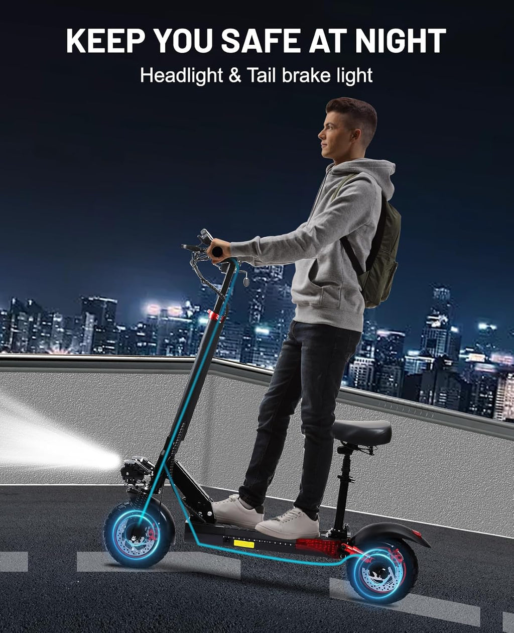 Offroad Electric Scooter Adults with Seat - 28-34 Miles Long Range & 25/34 Mph Fast Electric Scooters, 1200W All Terrian Escooter for Adult,Height Adjustable,Dual Suspensions Foldable Scooter