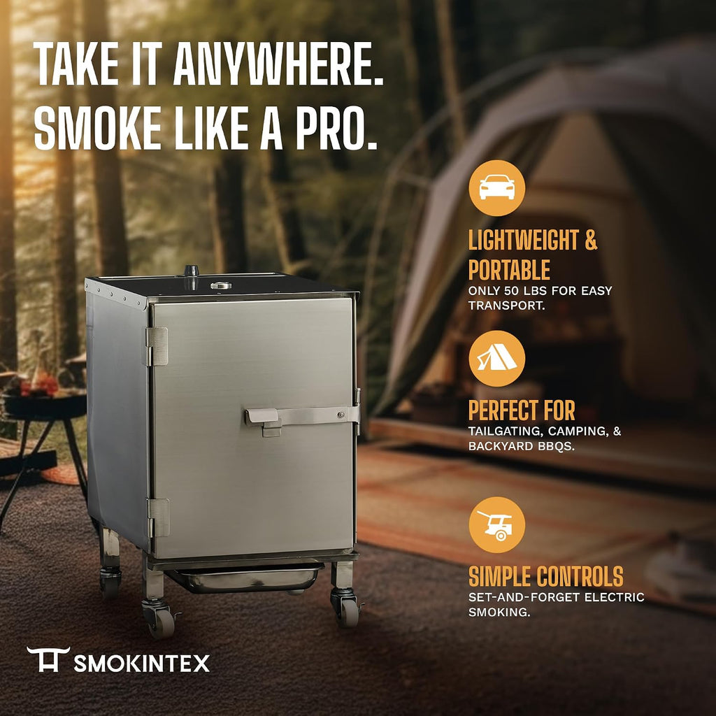 SmokinTex Lil' Tex Electric Smoker - Stainless Steel Portable Meat Smoker Grill with Temperature Control, Wood Chip Tray, and Meat Probe for BBQ, Jerky, Vegetables