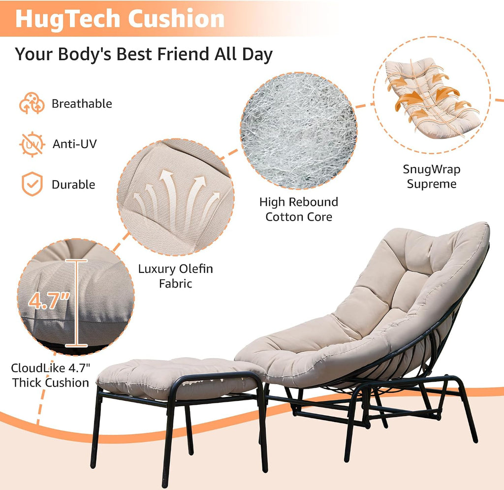 NATURAL EXPRESSIONS Lounge Chair Outdoor with Ottoman, 2-Piece Gentle Rocking Chaise Lounge Set, 4.7' Olefin Cushion & Sturdy Frame, Glider Rocking Chair for Indoor Outdoor Use