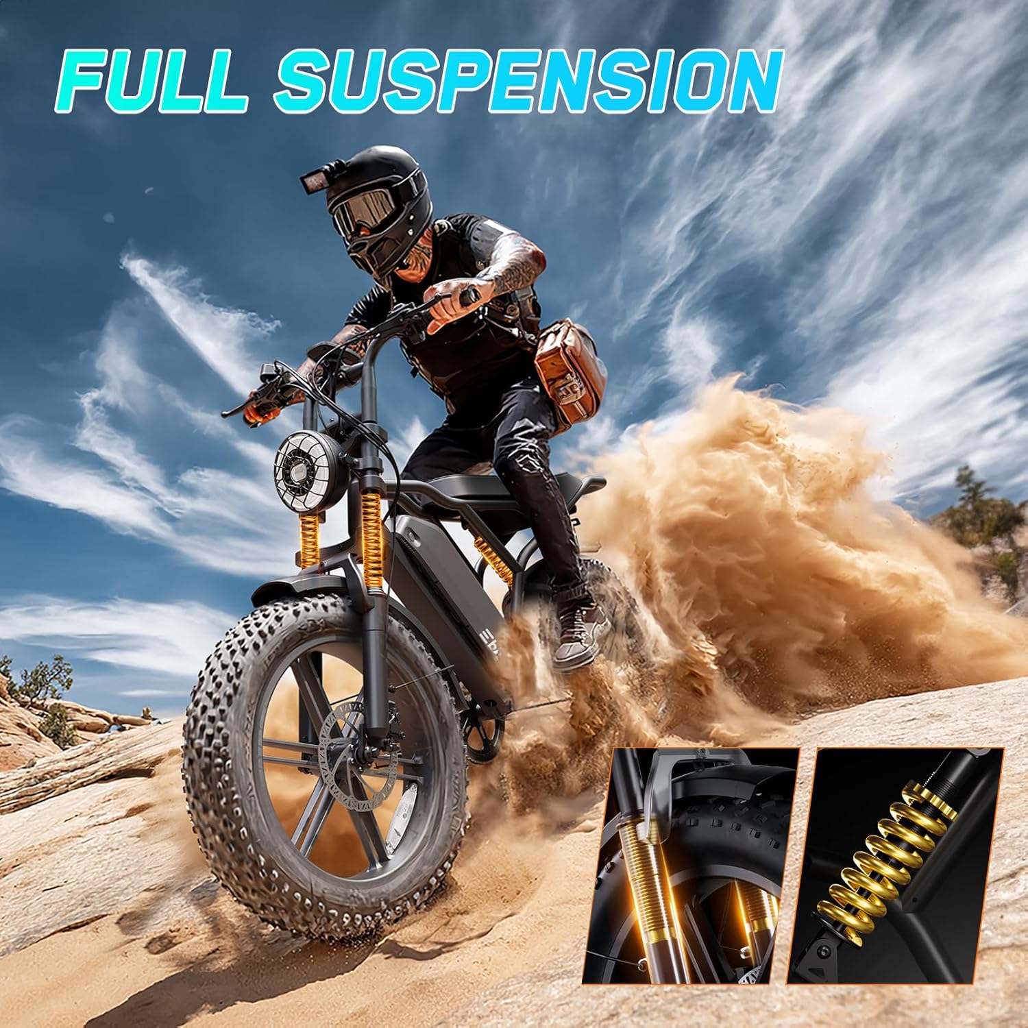 TST Electric Bike for Adults, 1500W Peak Motor 60/100 Miles Fat Tire Ebike with 48V 15Ah/25Ah Removable Battery 20' Electric Dirt Bike Full Suspension and 7-Speed