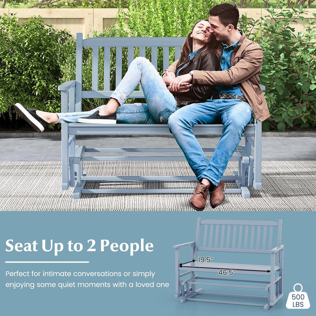 Tangkula 2 Person Outdoor Glider Bench, Poplar Wood Patio Swing Glider Loveseat with Armrests, Slatted Seat & Backrest, Porch Rocking Glider Bench for Backyard, Garden, Deck (Grey)