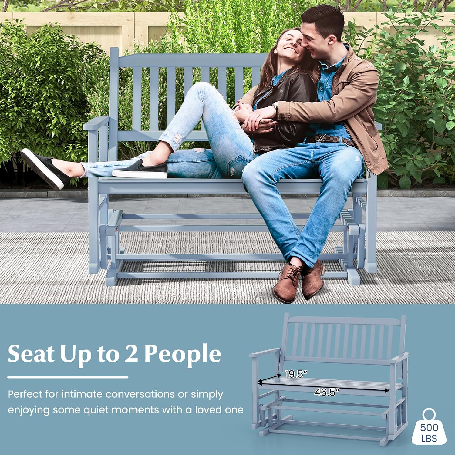 Tangkula 2 Person Outdoor Glider Bench, Poplar Wood Patio Swing Glider Loveseat with Armrests, Slatted Seat & Backrest, Porch Rocking Glider Bench for Backyard, Garden, Deck (Grey)