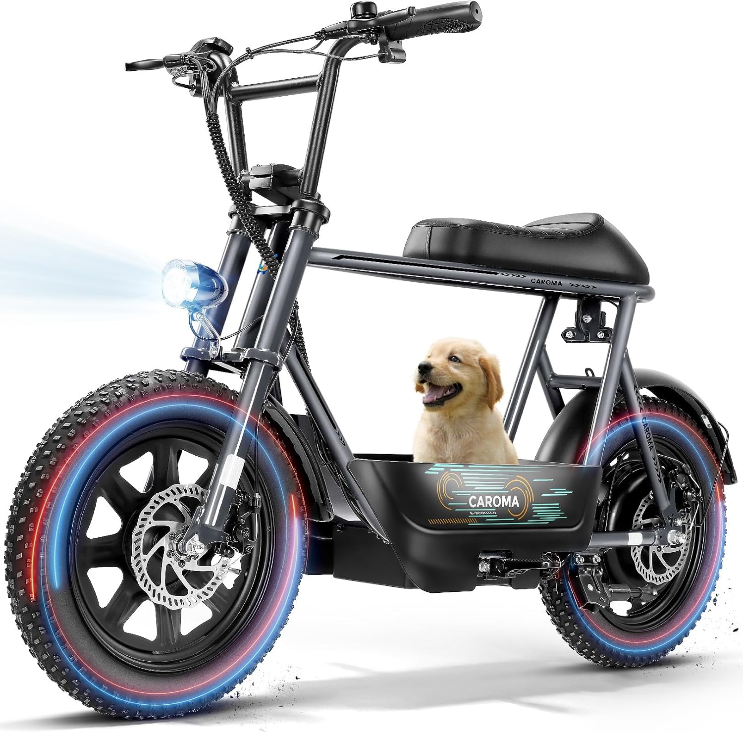 Caroma Peak 1200W/800W/500W Electric Scooter with Seat,16'×3' Fat Tire Ebike All-Terrain,Max 30Miles&20MPH Electric Scooter Adults,Electric Motorcycle Adults with Storage Basket for Pets&Cargo