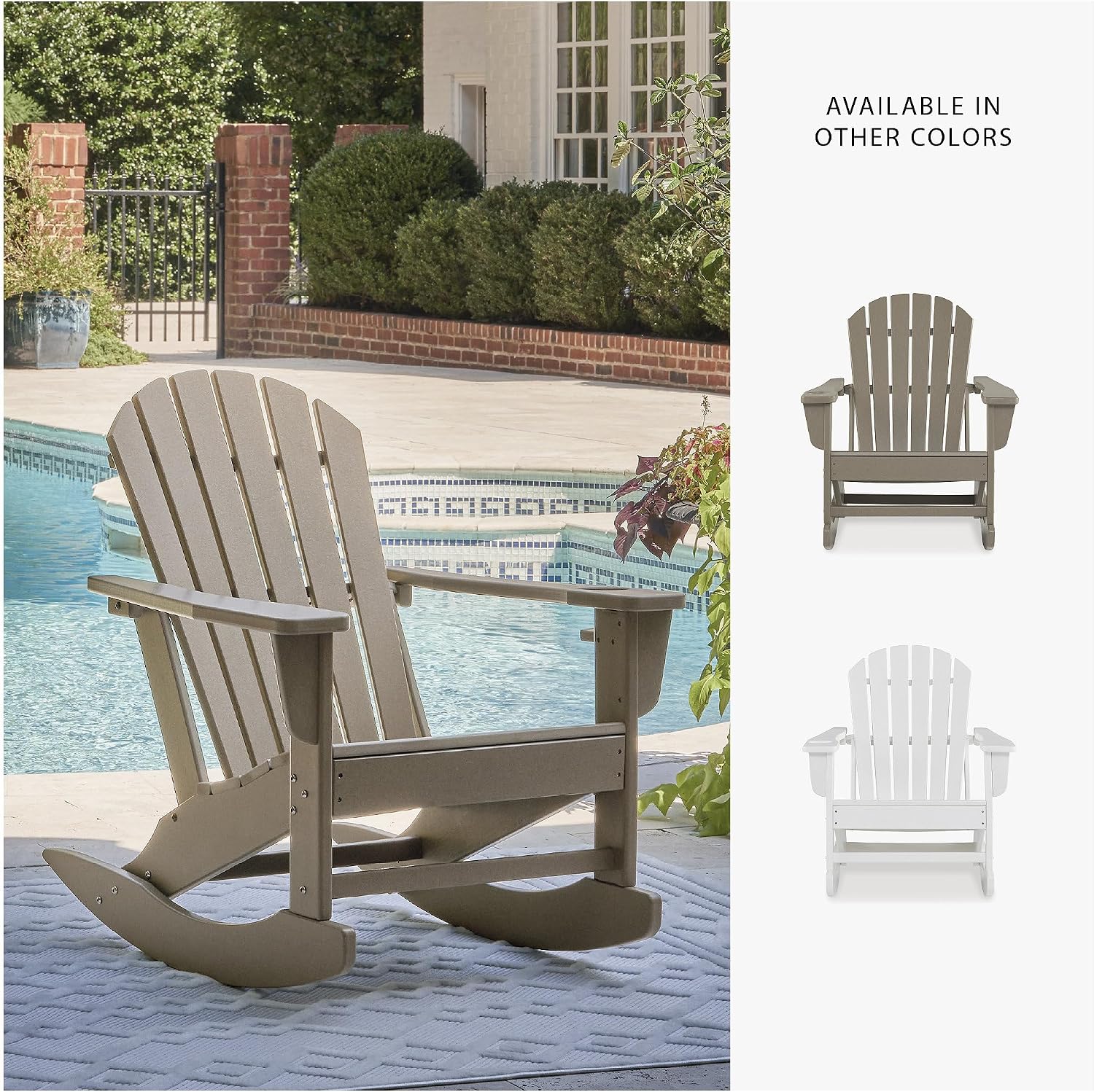 Signature Design by Ashley Sundown Treasure Cottage Weather Resistant Outdoor Rocking Chair with 1 Cup Holder, Light Brown