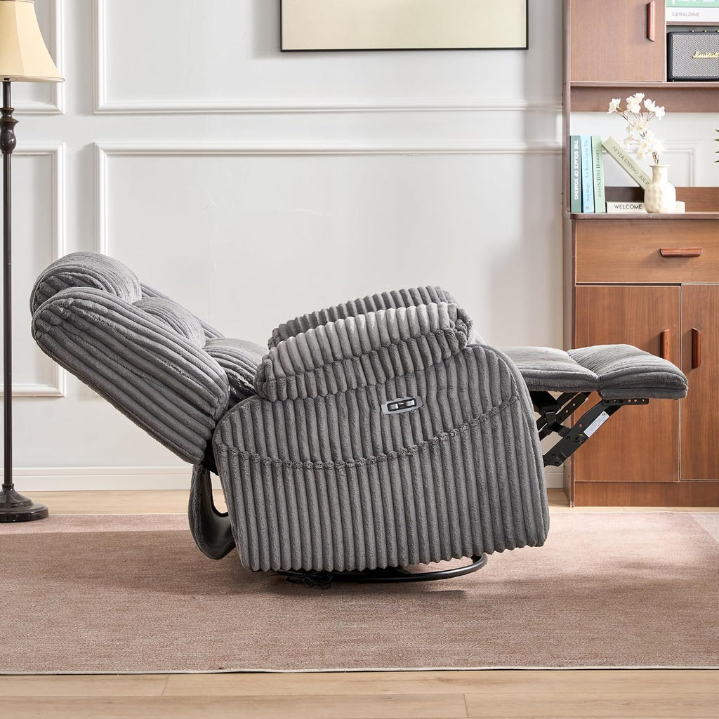 JUUXO Extra Wide Power Swivel Rocking Recliner for Adults with Heat Massage, USB & Type-C Charging, Electric Glider Rocker Chair for Living Room Nursery Bedroom Office