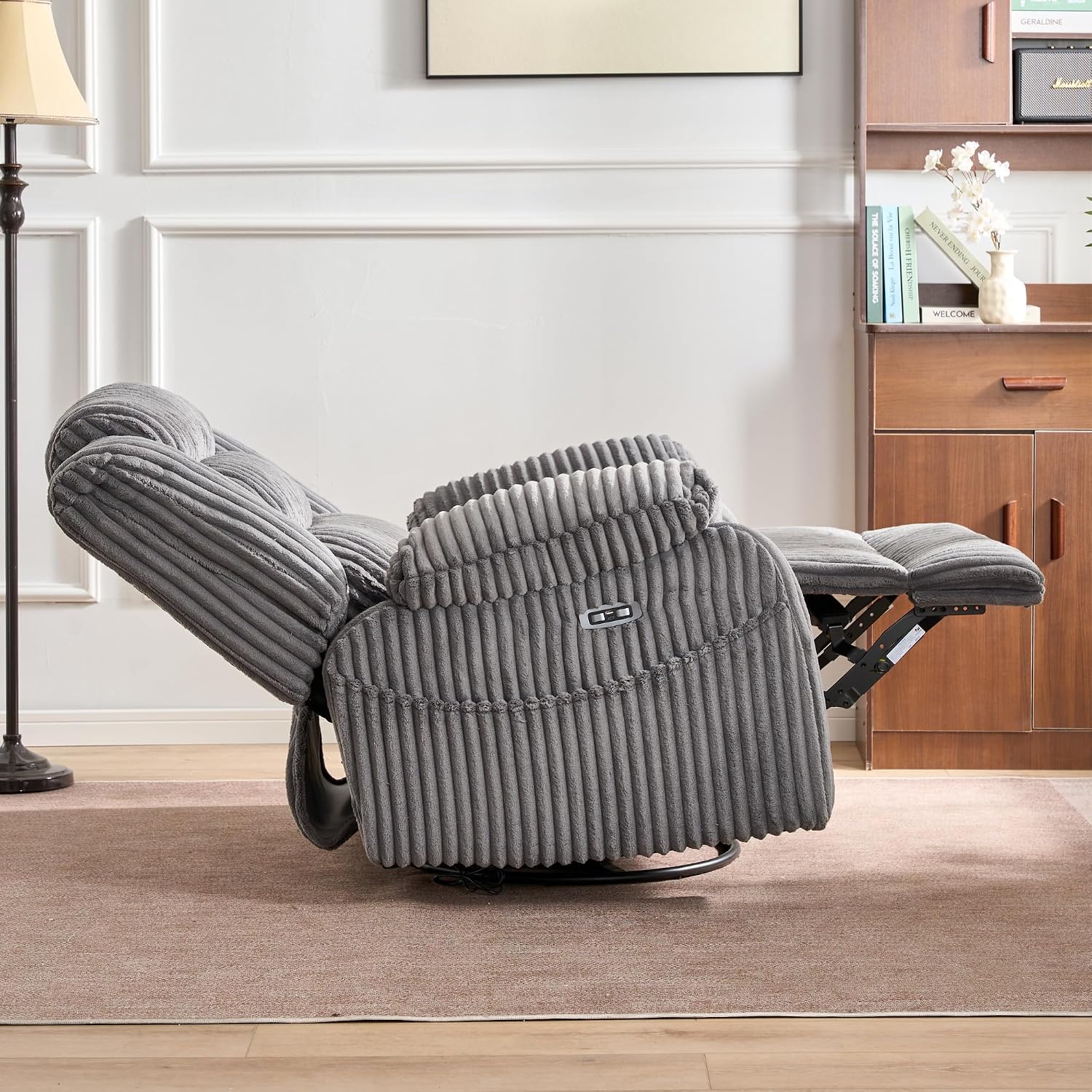 JUUXO Extra Wide Power Swivel Rocking Recliner for Adults with Heat Massage, USB & Type-C Charging, Electric Glider Rocker Chair for Living Room Nursery Bedroom Office