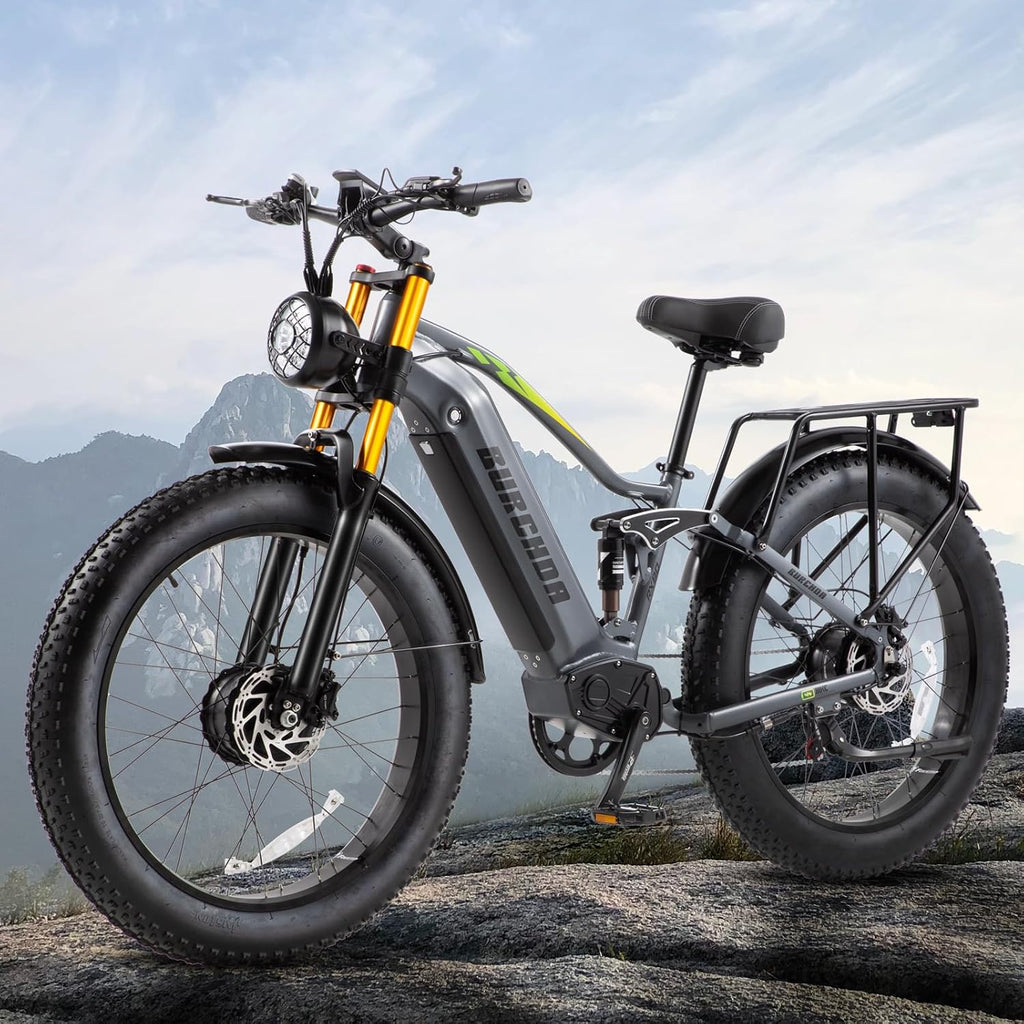 2026 Dual Motor Electric Bike for Adults AWD 5000W/3000W Peak 40 MPH/30 MPH E Dirt Bike, 52V/48V Removable Battery 65/80/150 Miles Max Long Range with Full Suspension 26' Fat Tires Mountain Bike