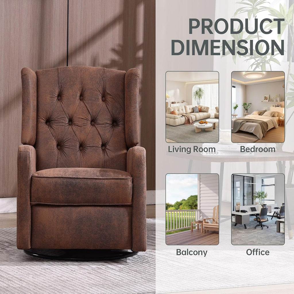 HRVEOCEI Glider Recliner Nursery Chair, Cozy Microsuede Rocking Chair Nursery Recliner with Adjustable Button Backrest and Footrest, Swivel Recliner Chair for Living Room, Bedroom, Office (Coffee)