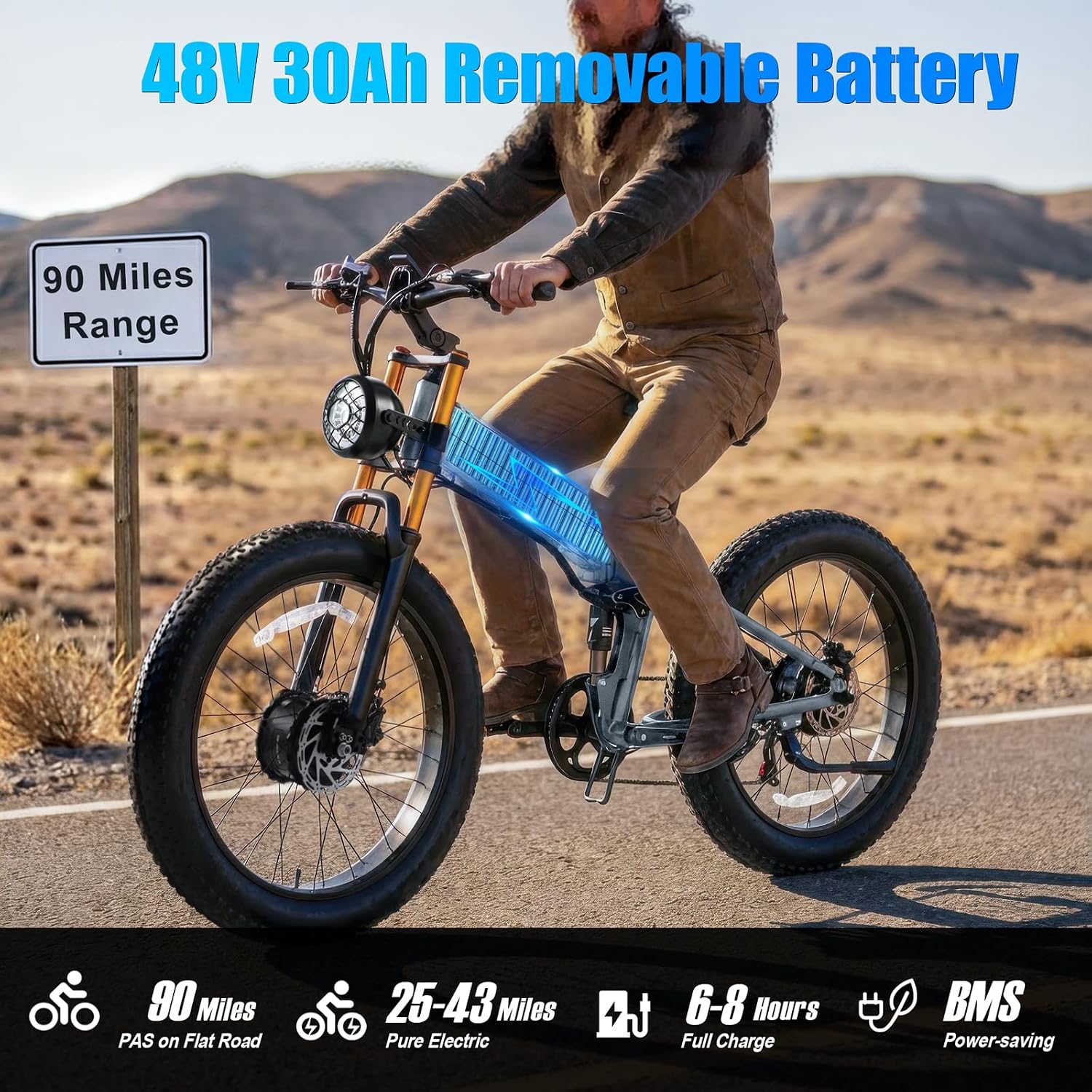 2026 Dual Motor Electric Bike for Adults AWD 5000W/3000W Peak 40 MPH/30 MPH E Dirt Bike, 52V/48V Removable Battery 65/80/150 Miles Max Long Range with Full Suspension 26' Fat Tires Mountain Bike