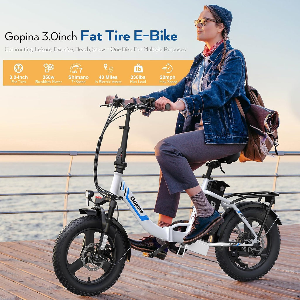 Vivi Gopina Electric Bike, 16' x 3.0 Fat Tire Electric Bike, Peak 500W Step Thru Electric Bicycle, 48V Removable Battery, Up to 40 Miles, LCD Display, 20mph, 7 Speed, SGS Certified to UL2849