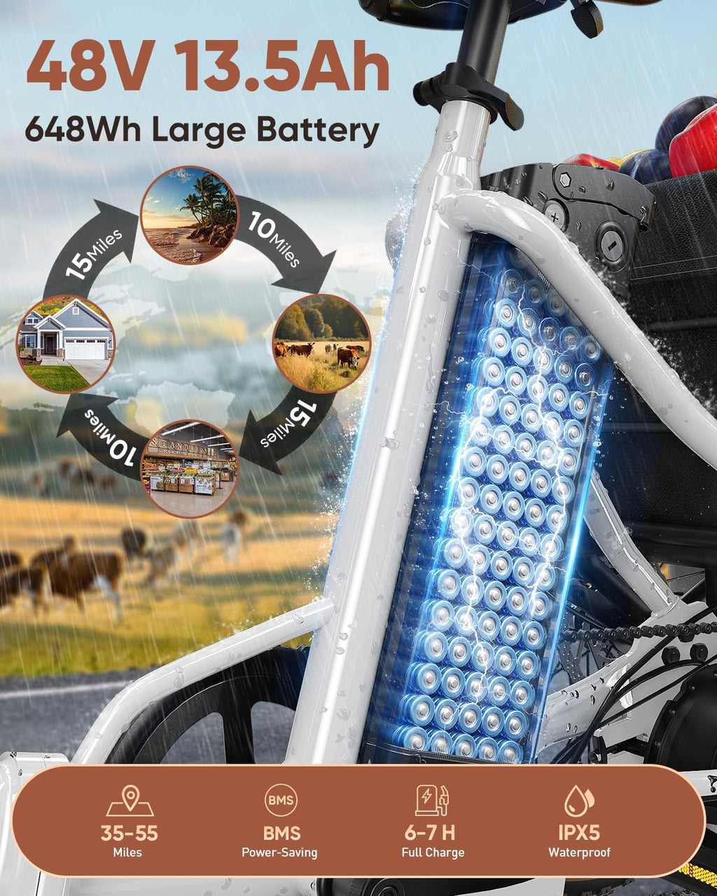 Electric Tricycle for Adults, 20' Fat Tire 3 Wheel Electric Trike with 960W Rear Motor, 25MPH Cargo Tricycle with 2 Basket, Differential for Safety, 48V 648Wh Removable Battery Ebike 55Miles Range