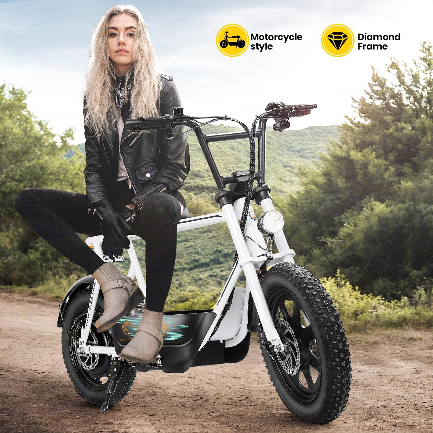 Caroma Peak 1200W/800W/500W Electric Scooter with Seat,16'×3' Fat Tire Ebike All-Terrain,Max 30Miles&20MPH Electric Scooter Adults,Electric Motorcycle Adults with Storage Basket for Pets&Cargo