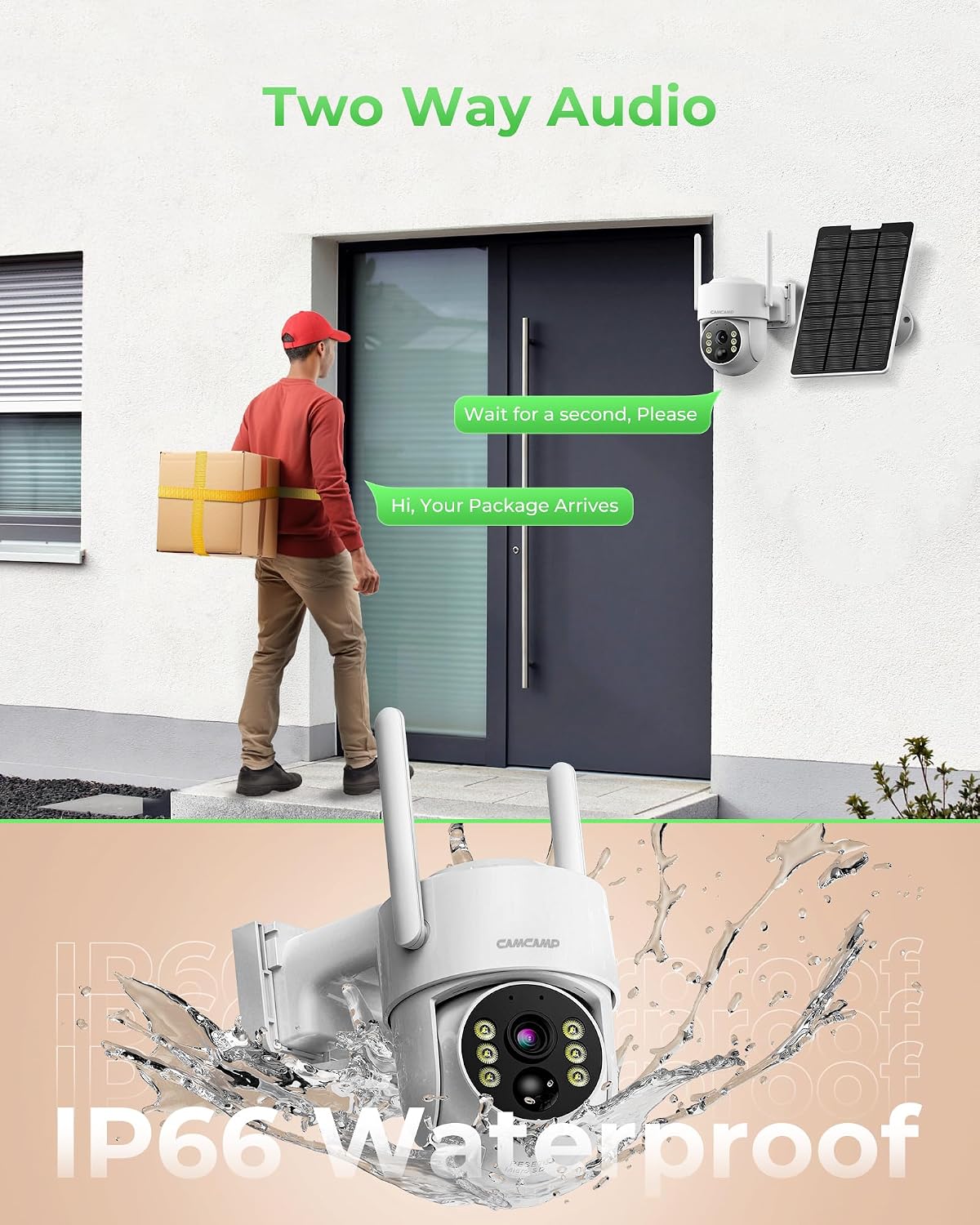CAMCAMP Solar Security Cameras Outdoor Wireless with 10' 10CH Monitor, 2 Cam-Kit, No Subscription, Solar-Powered, Home Security Cameras System with 360° Pan & Tilt, 2K Color Night Vision, HDMI Output
