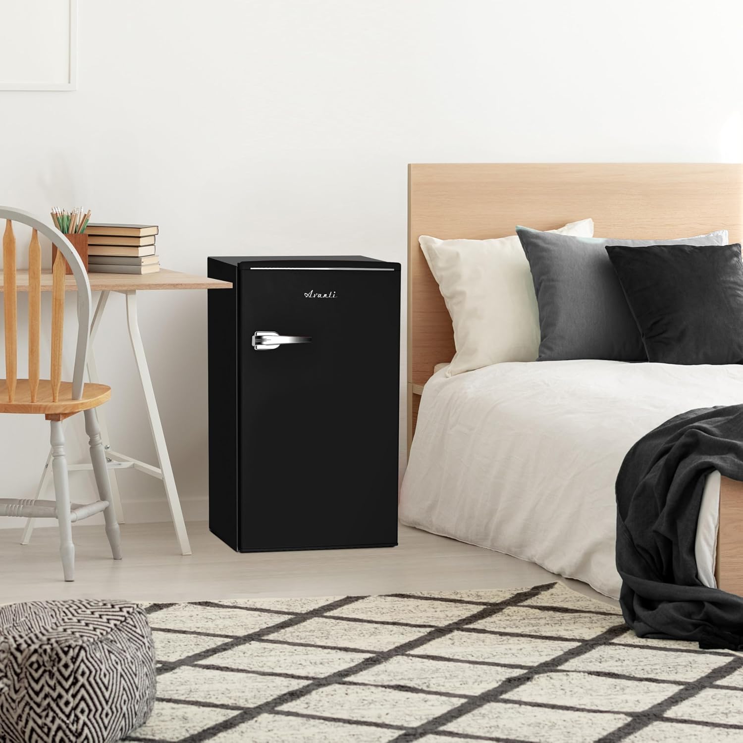 Avanti Mini Fridge Retro Design Compact Refrigerator for Home Office or Dorm, Features Single Door Removable Glass Shelves Manual Defrost and Mechanical Adjustable Temp Control, 3.0-Cu.Ft, Black