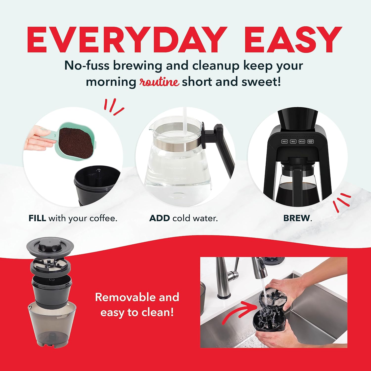 DASH Rapid Cold Brew Maker with VacuPress™ Technology with Glass Carafe for 40 Ounces of Instant Fresh Cold Brew Coffee or Iced Tea
