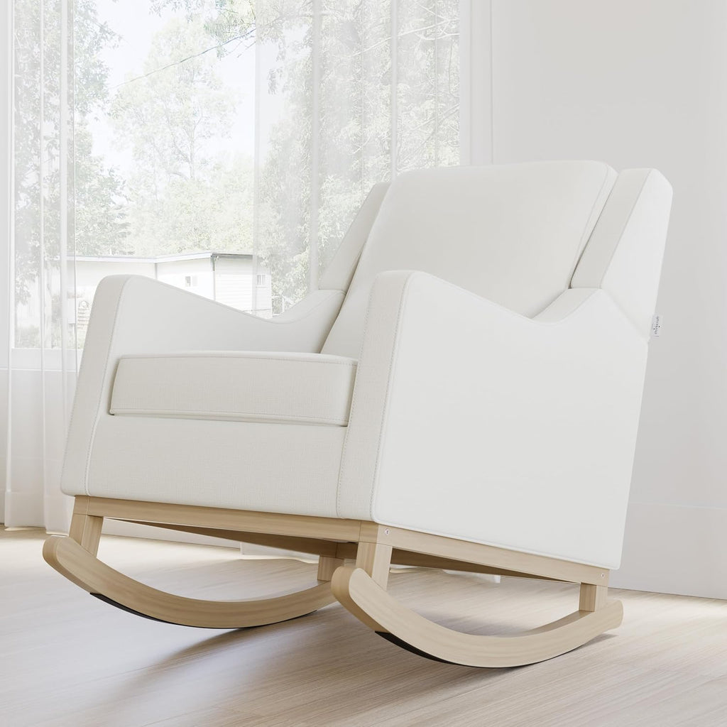 Storkcraft Pasadena Nursery Rocker (Ivory Basketweave with Driftwood) - Upholstered, Rocking Chair for Nursery, Gentle Rocking Motion, Solid Wood Base