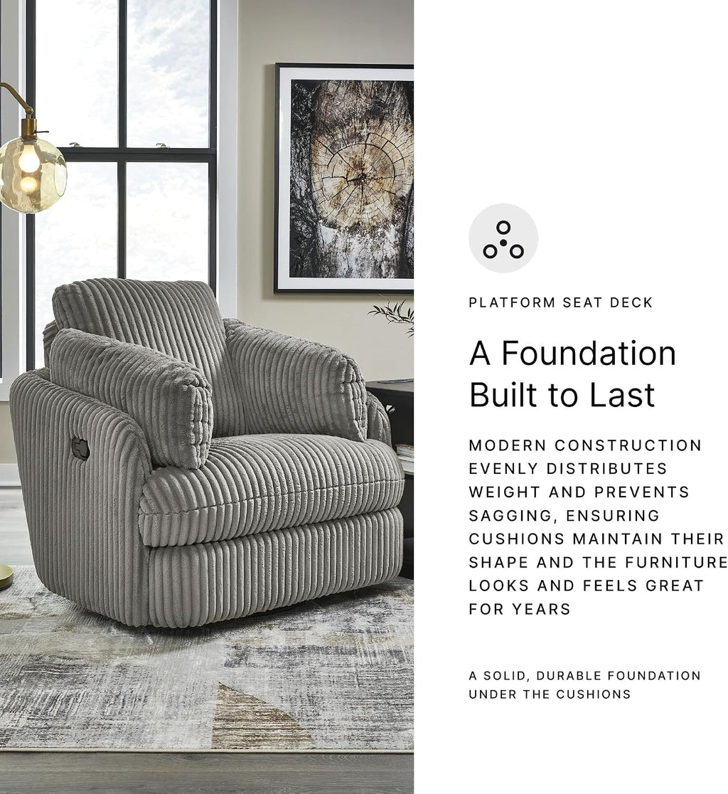 Signature Design by Ashley Tie-Breaker Swivel Glider Recliner, 2 Bolster Pillows, Hidden Storage, Fabric Upholstery, 41.38' W x 40.25' D x 39.75' H, Light Gray