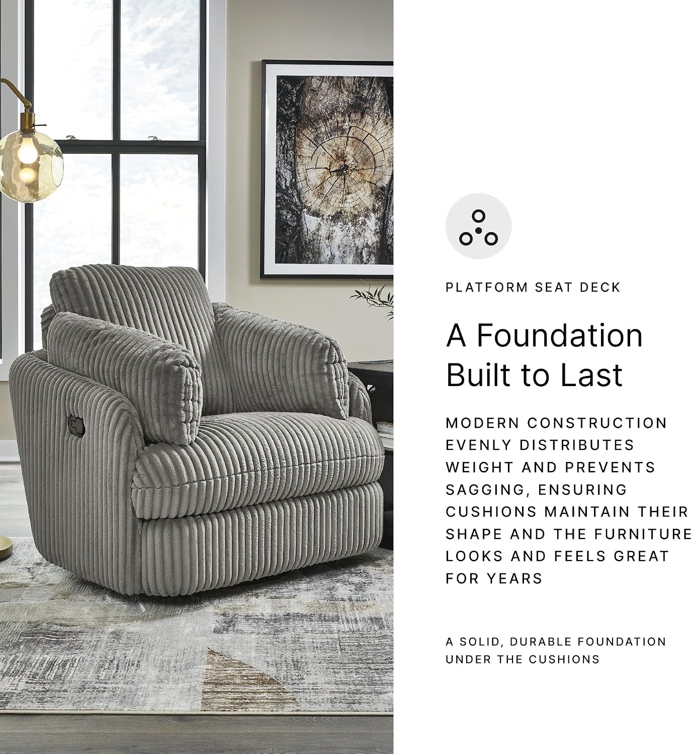 Signature Design by Ashley Tie-Breaker Swivel Glider Recliner, 2 Bolster Pillows, Hidden Storage, Fabric Upholstery, 41.38' W x 40.25' D x 39.75' H, Light Gray