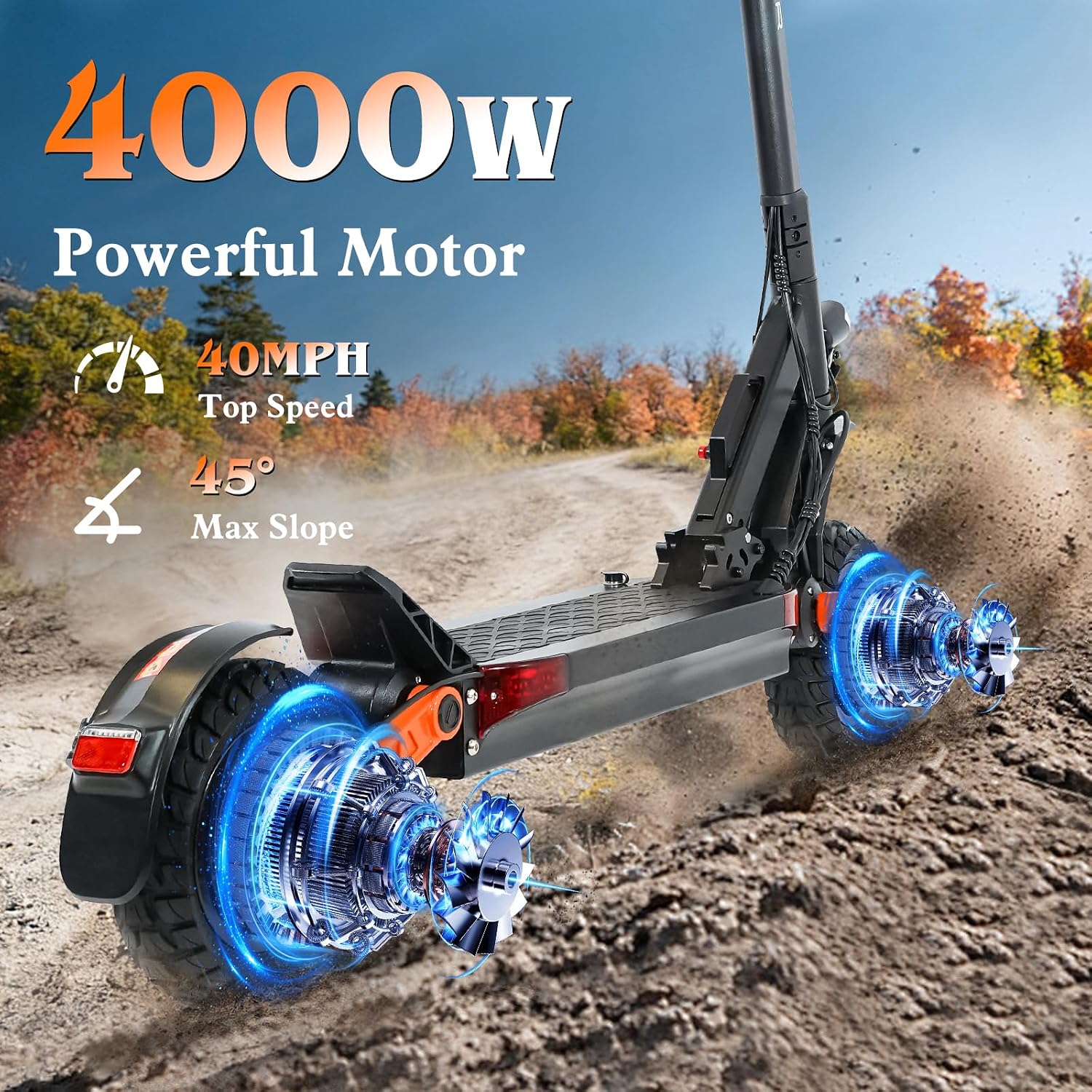 Fast Electric Scooter Adults, 1200W/5600W Off Road E Scooter, 35/50 Miles Long Range, 35/50 MPH Top Speed, 10/11' Tires, Foldable Kick Scooter for Adults and Teens with Dual Suspension