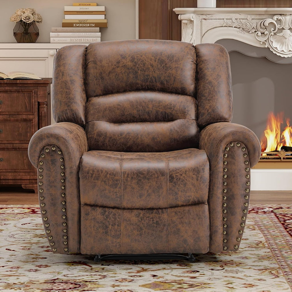 Bonzy Home Power Recliner Chair, Soft Faux Leather Recliner Chair with Thickened Padding and USB&Type-C Charging Ports, Classic Heavy Duty Single Reclining Sofa for Living Room, Nut Brown